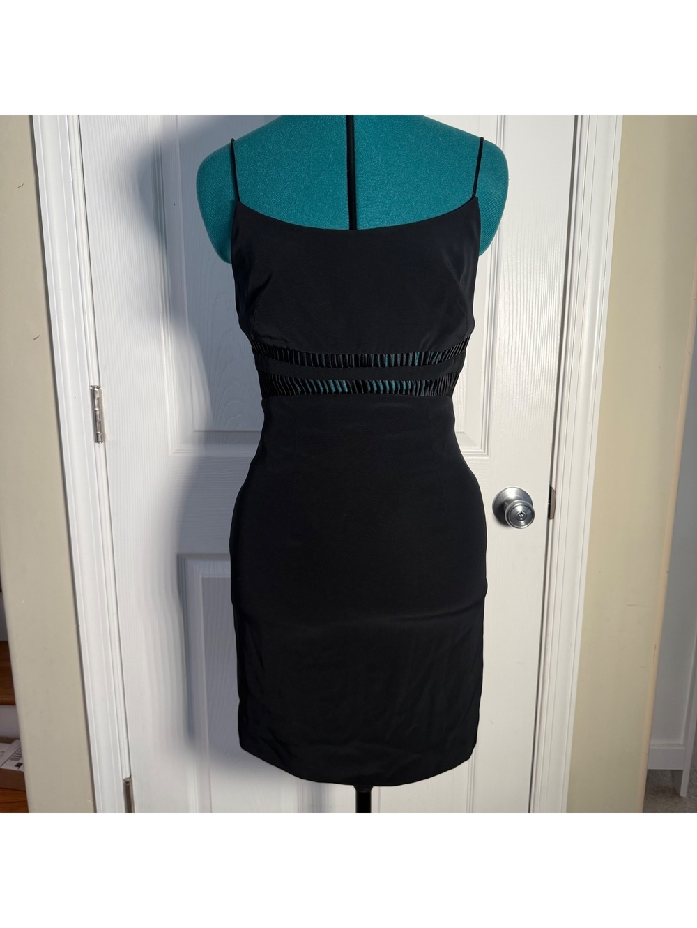 Cache 90s Y2K Black Strappy Cutout Bodycon Mini Dress Party Cocktail Evening